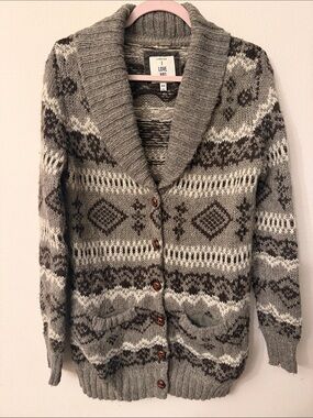 Forever 21 Gray and Brown Fair Isle Shawl-Collar Cardigan 99